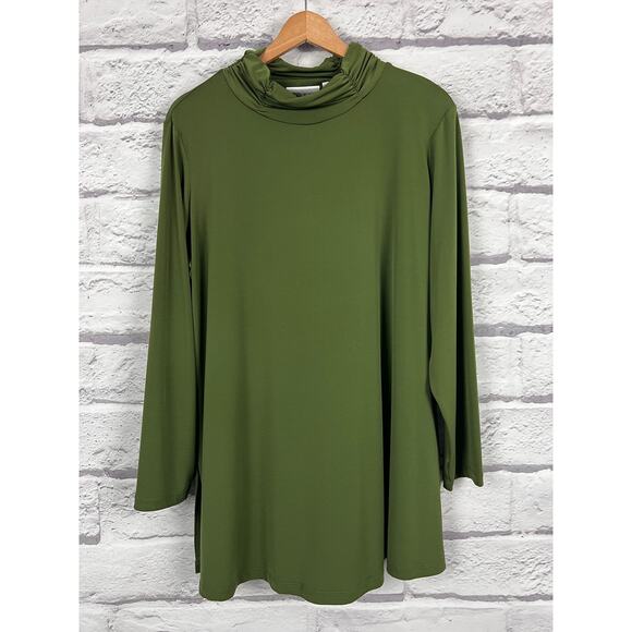 Susan Graver Womens 1X Minimalist Classic Liquid Knit Cowl Neck Tunic Top Green - Picture 3 of 11